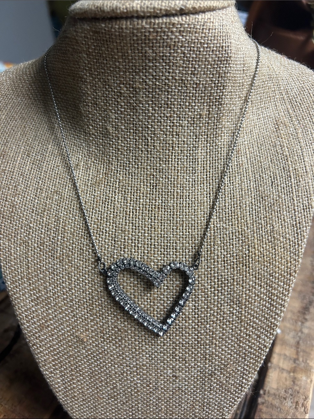 Heart Pendant Necklace in Gunmetal with Crystal Accents